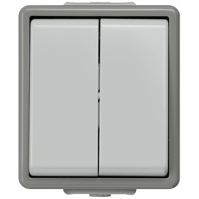 DELTA flaeche IP44, surface-m. dark gray/light gray double two-way switch 10 A 250 V, 66 x.. 5TA4708