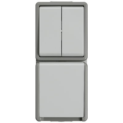 DELTA flaeche IP44, surface-m. dark gray/light gray two-circuit switch, 10 A 250 V SCHUKO socket.. 5TA4815