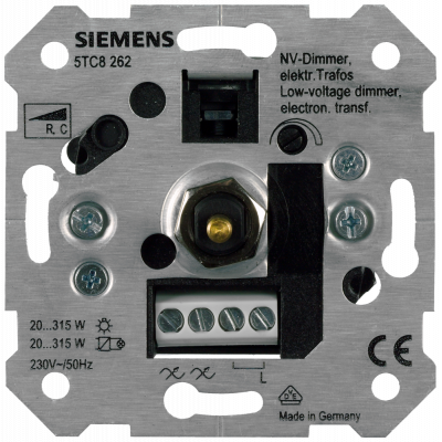 LV dimmer electronic transformers, R, C with pressure off/two-way switch, flush-mounting 230 V 50-60 Hz, 20-315 W screw-type terminals for claw and sc. 5TC8262