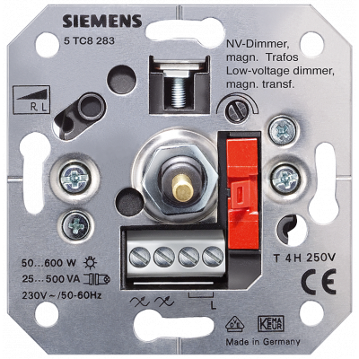 LV dimmer for magnetic transformers, R, L with pressure off/two-way switch flush-mounting, 230 V 50-60 Hz, 60-600 W, 25-500 V A screw-type terminals f. 5TC8283