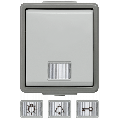 DELTA flaeche IP44, surface-m. dark gray/light gray pushbutton 10 A 250 V, 66 x 75 mm with white.. 5TD4701