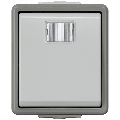 DELTA flaeche IP44, surface-m. dark gray/light gray pushbutton, 10 A 250 V with separate feedback.. 5TD4706