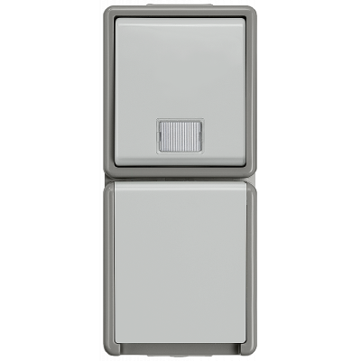 DELTA flaeche IP44, surface-m. dark gray/light gray pushbutton, 10 A 250 V SCHUKO socket outlet with.. 5TD4811