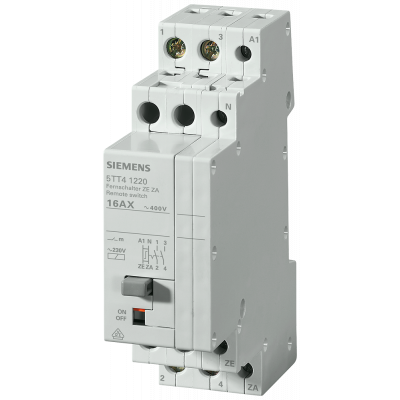 Remote switch with 2 NO contacts, with central on/off function, contact for 230 V, 400 V AC 16 A control 230 V AC. 5TT41220