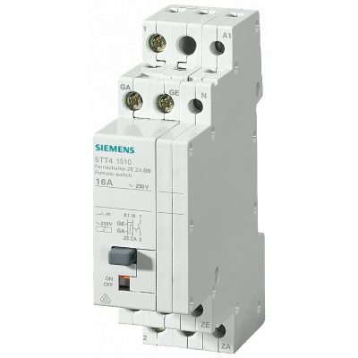 Remote switch with 2 NO contacts, central and combined circuit contact for 230 V, 400 V AC 16 A control 24 V AC. 5TT41522