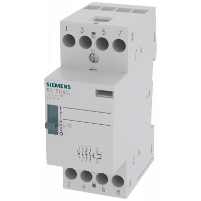 INSTA contactor 0/1 automatic with 4 NO contacts, contact for 230 V, 400 V AC 25 A activation 230 V AC 220 V DC. 5TT50306