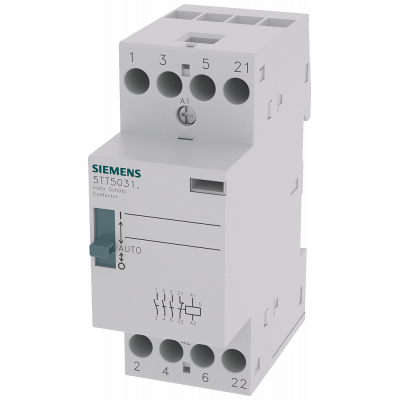 INSTA contactor 0/1 automatic with 3 NO contacts and 1 NC contact for 230 V, 400 V AC 25 A activation 24 V AC/DC. 5TT50318