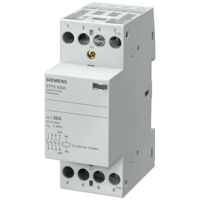 INSTA contactor with 4 NO contacts, contact for 230 V, 400 V AC 25 A activation 230 V for high capacitive loads 150 microfarads. 5TT58200