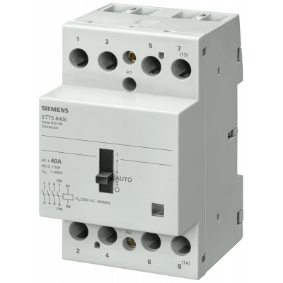 INSTA contactor 0/1 automatic with 4 NO contacts, contact for 230 V, 400 V AC 40 A activation 24 V AC. 5TT58408