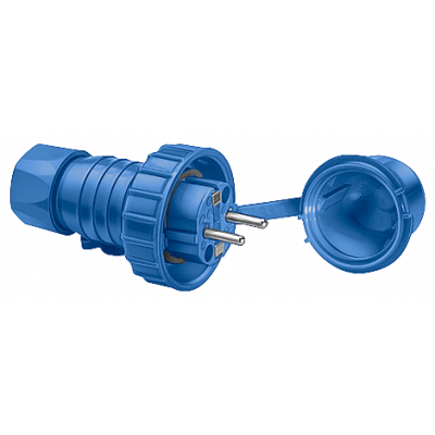 DELTA fläche IP68 Schuko connector with protective cover, blue, 10 A 250 V. 5UH1150