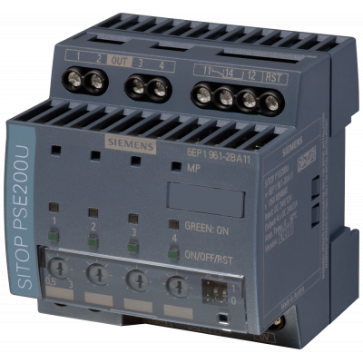 Selectivity module SITOP PSE200U, 24 V DC/4 x 0.5 ... 3 A with group signal contact. 6EP19612BA11