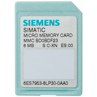 SIMATIC S7, МИКРОКАРТА ПАМЯТИ MMC ДЛЯ S7-300/C7/ET 200, 3.3 В NFLASH, 8 МБАЙТ. 6ES79538LP310AA0