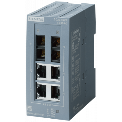 SCALANCE XB004-2 unmanaged Industrial Ethernet Switch for 10/100 Mbit/s  for setting up small star and line topologies  LED diagnostics, IP20, 24V DC. 6GK50042BD001AB2