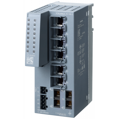 SCALANCE XC106-2, Unmanaged IE switch, 6x 10/100 Mbit/s RJ45 ports, 2x 100 Mbit/s Multimode SC, LED diagnostics, error-signaling contact with set butt. 6GK51062BD002AC2