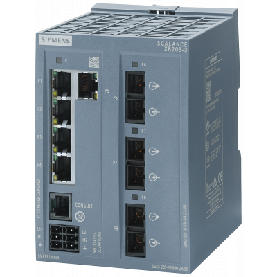 SCALANCE XB205-3 MANAGEABLE LAYER 2 IE-SWITCH 5X 10/100 MBITS/S RJ45 PORTS 3X MM FO SC-PORT 1X CONSOLE PORT DIAGNOSTICS LED REDUNDANT POWER SUPPLY TEM. 6GK52053BD002TB2