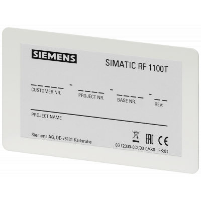 SIMATIC RF1000, Transponder RF1100T for the configuration of all RF1000 readers  MIFARE DESFire EV2 IP67, -25 … +60°C, 85x 54x 0.8 mm Minimum order qu. 6GT23000CC000AX0