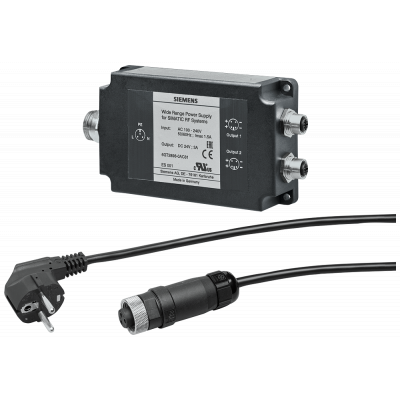 SIMATIC RF600 wide-range voltage supply for SIMATIC RF systems In: AC: 100-240 V Out: 24 V DC 3A CE, UL, CSA Degree of protection IP67 with power supp. 6GT28980AC00