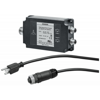 SIMATIC RF600 wide-range voltage supply for SIMATIC RF systems In: AC: 100-240 V Out: 24 V DC 3A CE, UL, CSA Degree of protection IP67 with power supp. 6GT28980AC20