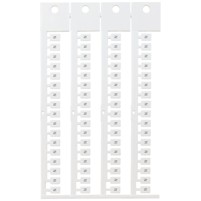 Inscription label, front, with N, vertical, terminal width: 5 mm, H: 7 mm, white. 8WA83481AR