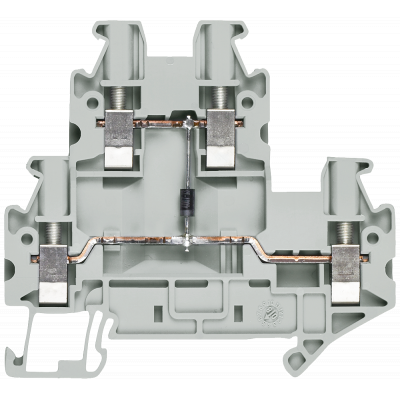 Two-tier diode terminal with screw terminal Terminal size 2.5 mm2 Terminal width 5.2 mm Color gray with diodes Passage from bottom to top. 8WH10205BF00