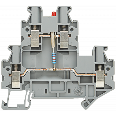 Two-tier terminals with LED 24 V DC, 2.5 mm2 Screw mounting gray with LED 24 V DC, 2.5 mm2. 8WH10205JF30