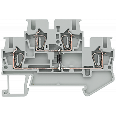 Two-tier diode terminal passage from top to bottom, with spring-loaded connection.. 8WH20205AF00