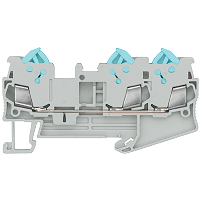 Through-type terminals with quick-connect technology 3 connection points, Cross-section: 0.25-1.5 mm2, Width: 5.2mm, Color: gray. 8WH30030AE00