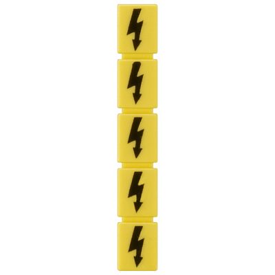 Inscription label, with warning arrow, vertical, terminal width: 5.2 mm, yellow. 8WH90605AA06