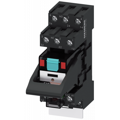 Plug-in relay complete unit 24 V AC, 3 change-over contacts LED module red standard plug-in base. LZS:PT3A5R24