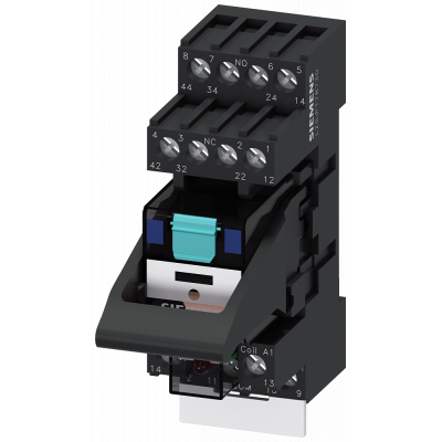 Plug-in relay complete unit 24 V DC, 4 change-over contacts LED module red standard plug-in base. LZS:PT5A5L24